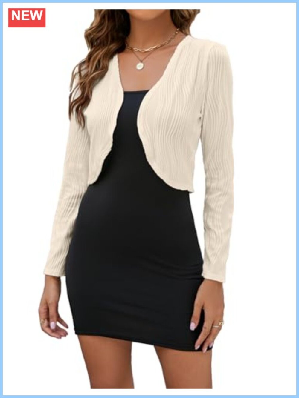 Ribbed Knit Open Front Cropped Bolero Shrug 3/4 Sleeve Cardigan
